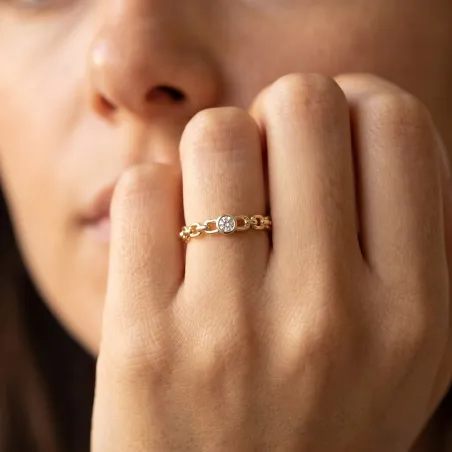 Bague Solitaire Anneau Maille en Or 18K ou Platine