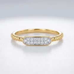 Bague Jonc Perlé Barrette Pavée en Or 18K ou Platine