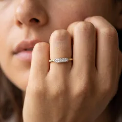 Bague Jonc Perlé Barrette Pavée en Or 18K ou Platine