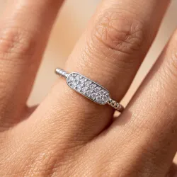 Bague Jonc Perlé Barrette Pavée en Or 18K ou Platine