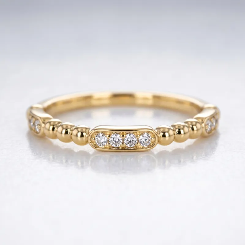 Bague Jonc Perlé Stations Pavées en Or 18K ou Platine