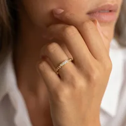 Bague Jonc Perlé Stations Pavées en Or 18K ou Platine