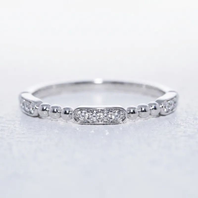 Bague Jonc Perlé Stations Pavées en Or 18K ou Platine