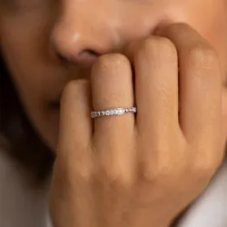 Bague Jonc Perlé Stations Pavées en Or 18K ou Platine