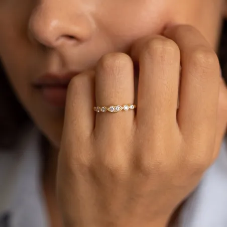 Bague Jonc Navette Diamants en Or 18K ou Platine
