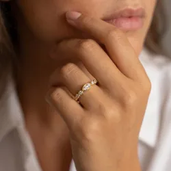 Bague Jonc Navette Diamants en Or 18K ou Platine | Celinni