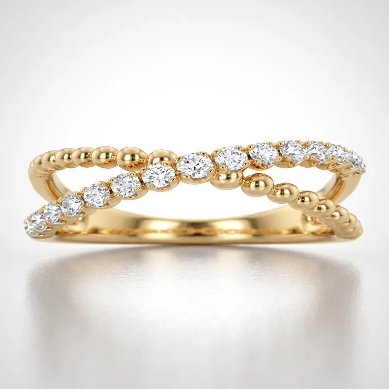 Bague Croisée Pavée Diamants en Or 18K ou Platine