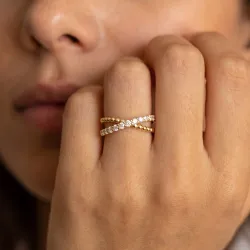 Bague Croisée Pavée Diamants en Or 18K ou Platine | Celinni