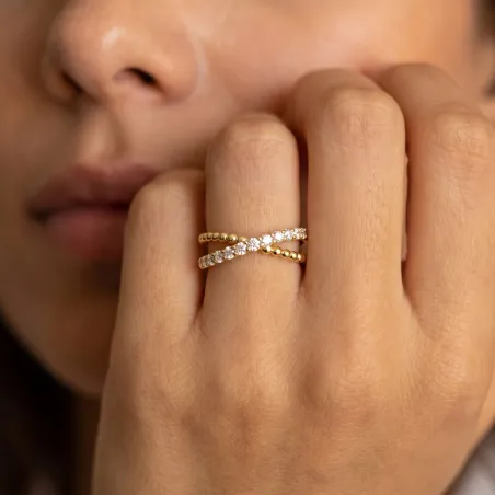 Bague Croisée Pavée Diamants en Or 18K ou Platine