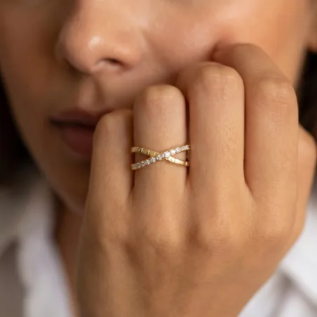 Bague Croisée Baguettes en Or 18K ou Platine