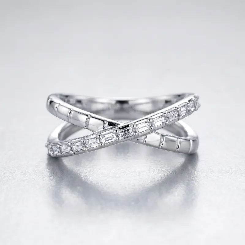 Bague Croisée Baguettes en Or 18K ou Platine | Celinni