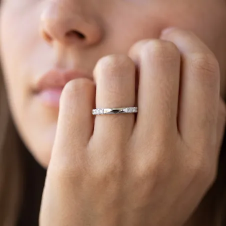 Bague Jonc Pavé Barrettes en Or 18K ou Platine