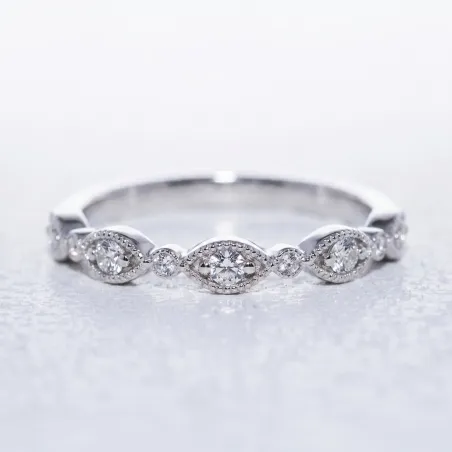 Marquise Milgrain Half Eternity Ring in 18K Gold or Platinum