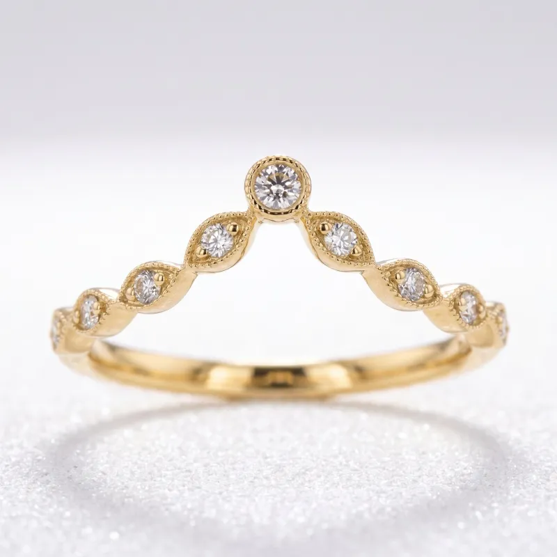 Bague Couronne Marquise Grènetée en Or 18K ou Platine