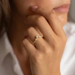 Bague Couronne Marquise Grènetée en Or 18K ou Platine
