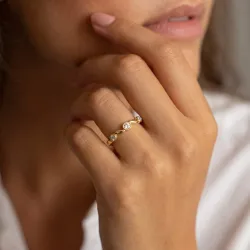 Bague Jonc Milgrain Navette en Or 18K ou Platine | Celinni