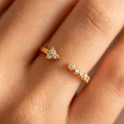 Bague Jonc Ouvert Trio Ligne en Or 18K ou Platine | Celinni