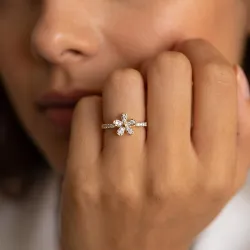Bague Fleur Pav&eacute;e Or en Or 18K ou Platine | Celinni