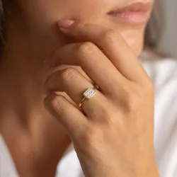 Bague Pav&eacute; Rectangle Diamants en Or 18K ou Platine | Celinni