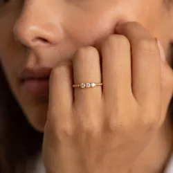 Bague Jonc Perlé Trio Diamants en Or 18K ou Platine
