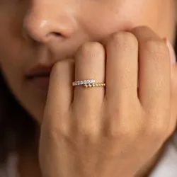 Bague Jonc Ouvert Barrette Pavée en Or 18K ou Platine