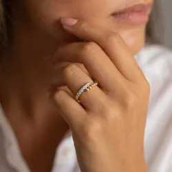 Bague Jonc Ouvert Barrette Pavée en Or 18K ou Platine