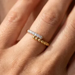 Bague Jonc Ouvert Barrette Pavée en Or 18K ou Platine