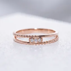 Bague jonc double perlé en or 18K ou platine – Celinni
