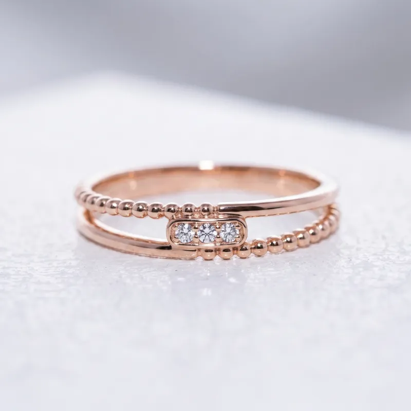 Bague jonc double perlé en or 18K ou platine – Celinni