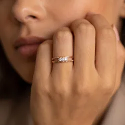 Bague jonc double perlé en or 18K ou platine – Celinni