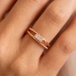 Bague jonc double perlé en or 18K ou platine – Celinni