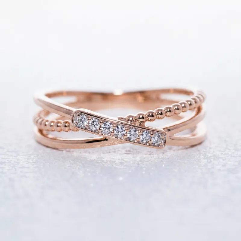 Bague Croisée Diamants Perlée en Or 18K ou Platine | Celinni
