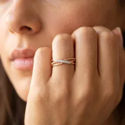 Bague Croisée Diamants Perlée en Or 18K ou Platine | Celinni