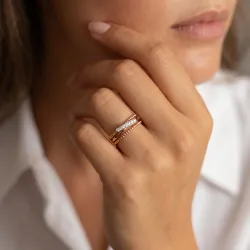 Bague Croisée Diamants Perlée en Or 18K ou Platine | Celinni