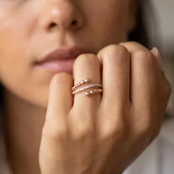 Bague Jonc Ouvert Perlé et Pavé en Or 18K ou Platine