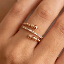 Bague Jonc Ouvert Perlé et Pavé en Or 18K ou Platine