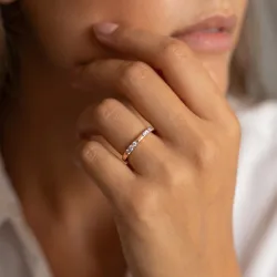 Bague Jonc Fin Trois Pavés en Or 18K ou Platine | Celinni