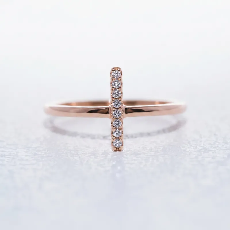 Bague Barrette Verticale Pavée en Or 18K ou Platine
