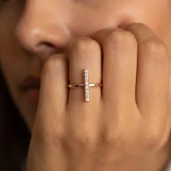 Bague Barrette Verticale Pavée en Or 18K ou Platine