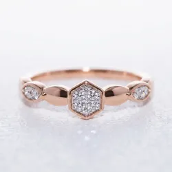 Bague Hexagone Pav&eacute; et Marquises en Or 18K ou Platine