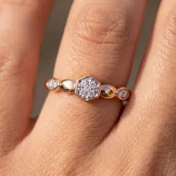 Bague Hexagone Pav&eacute; et Marquises en Or 18K ou Platine