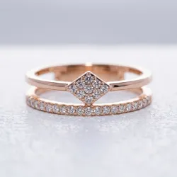 Bague Double Anneau Losange Pavé en Or 18K ou Platine