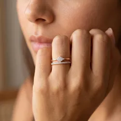Bague Double Anneau Losange Pavé en Or 18K ou Platine