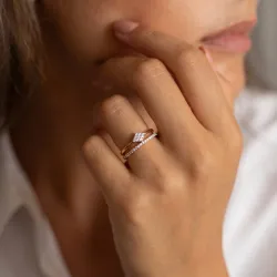 Bague Double Anneau Losange Pavé en Or 18K ou Platine