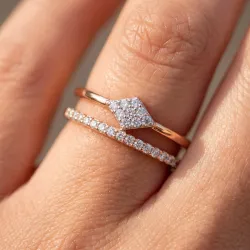 Bague Double Anneau Losange Pavé en Or 18K ou Platine