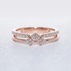 Bague Double Anneau Clusters Losange en Or 18K ou Platine