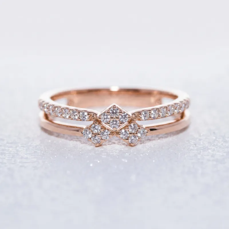 Bague Double Anneau Clusters Losange en Or 18K ou Platine
