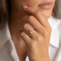 Bague Double Anneau Clusters Losange en Or 18K ou Platine