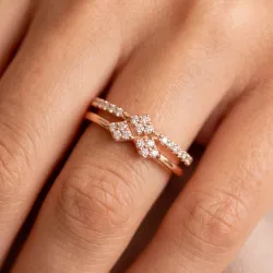 Bague Double Anneau Clusters Losange en Or 18K ou Platine