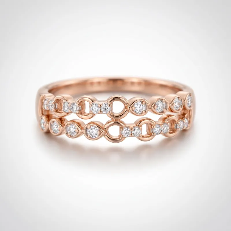 Bague Double Rang Gouttes Maillons en Or 18K ou Platine